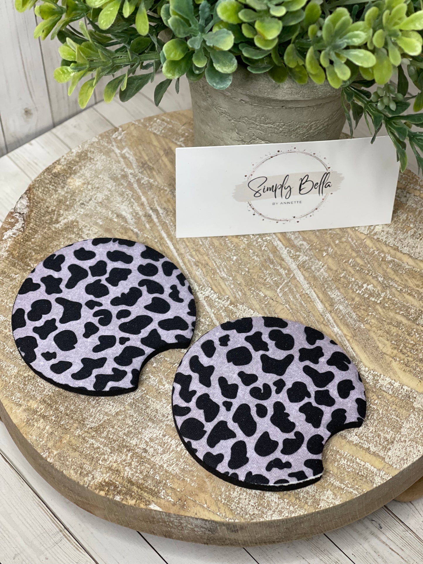 Cow print car coasters