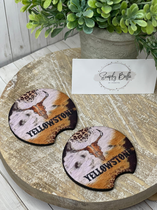 Cowhide Yellow Stone Car Coasters