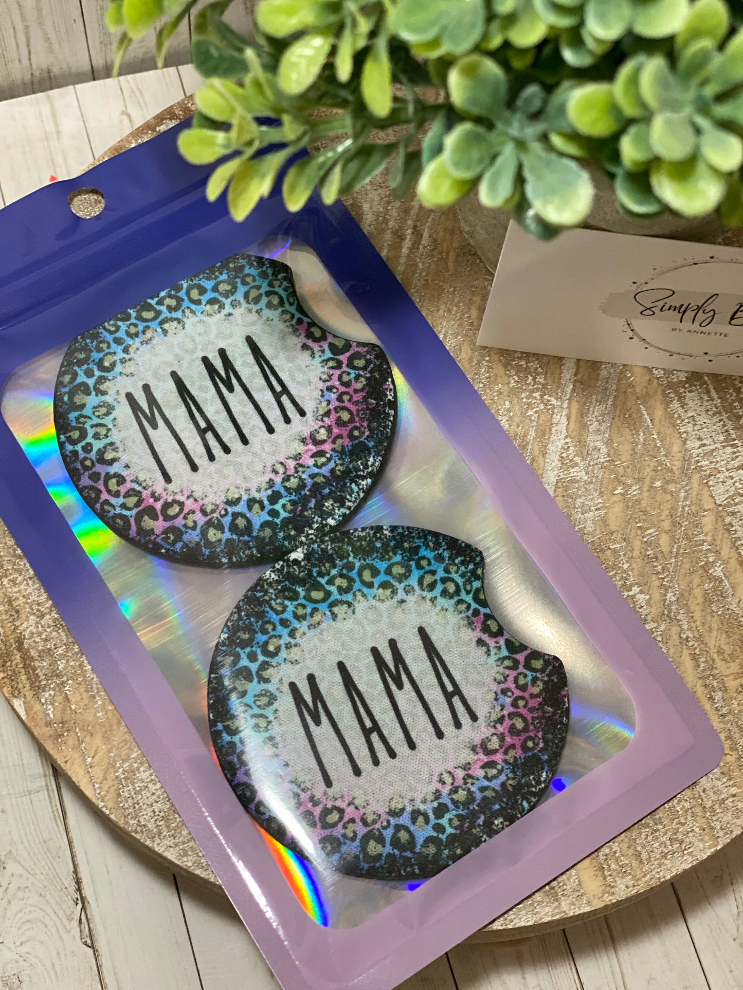 Mama Rainbow Cheetah Car Coasters